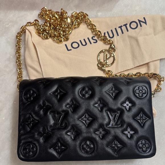Louis Vuitton Handbags - New Louis Vuitton Pochette Coussin Black Embossed Lambskin Leather Crossbody luv